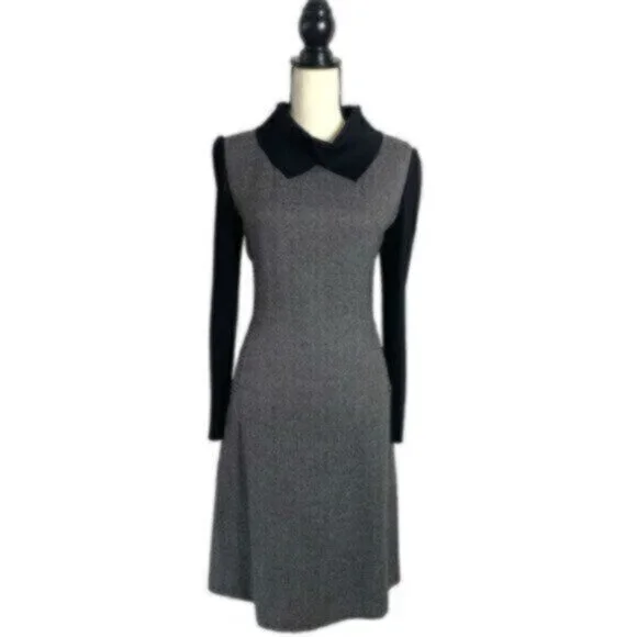 Vintage Tweed Wool Collared Knee Length Sheath Office Dress - Picture 1 of 11